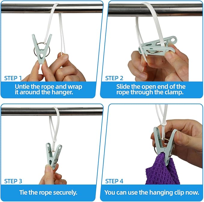 60 Pack Clothes Pins with Plastic Rope, Windproof Plastic Clothespins - Image 3