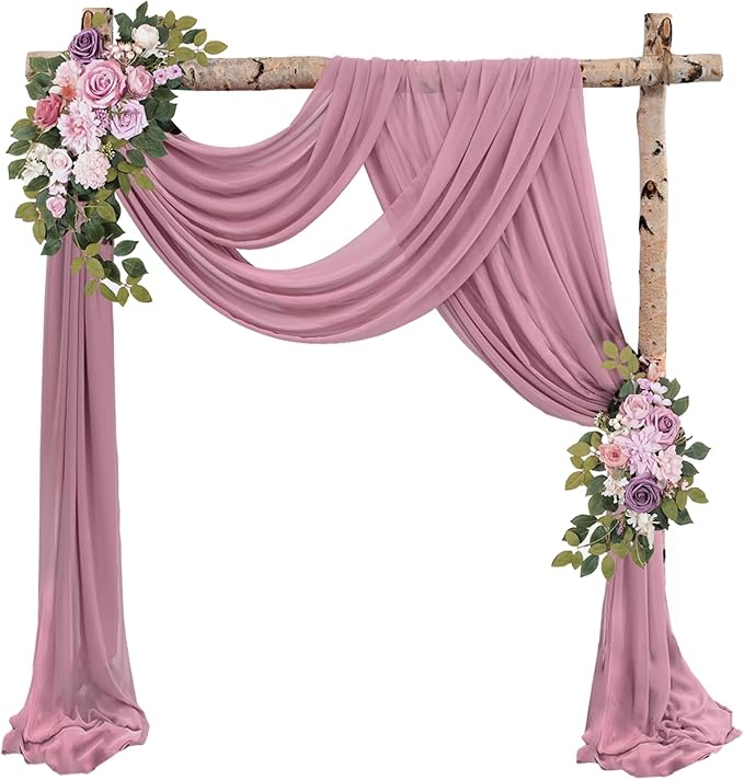 Dusty Rose Wedding Arch Draping Fabric 4 Panels 20Ft Length x 28" Width Arch by Sunnyline