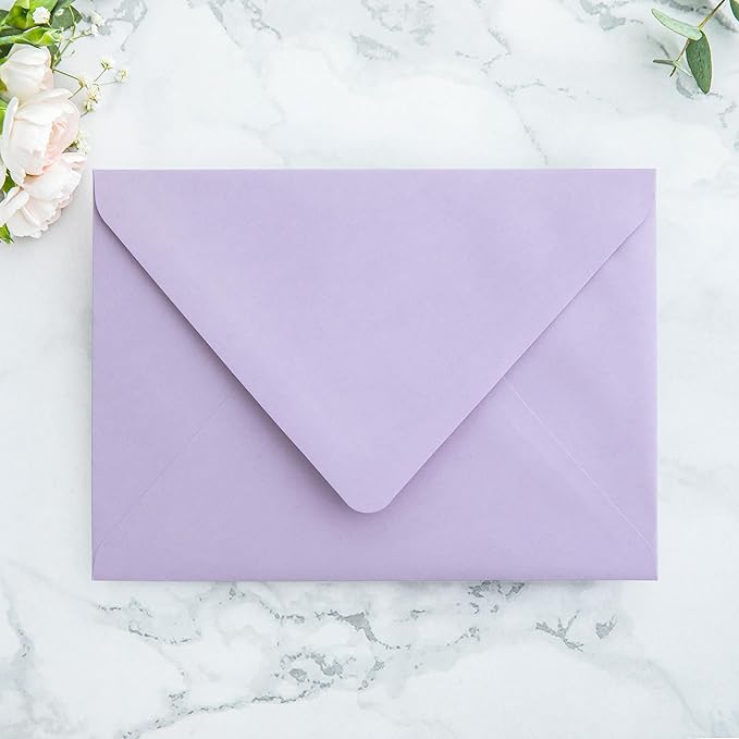 PONATIA 50PCS A7 Euro Flap Envelopes, 5.25 x 7.25'' Lilac Flowers Liner - Image 2