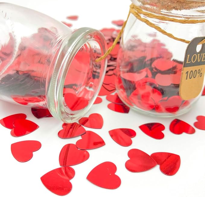 Heart Confetti Red Valentine's Day Table Confetti Metallic Foil - Image 7
