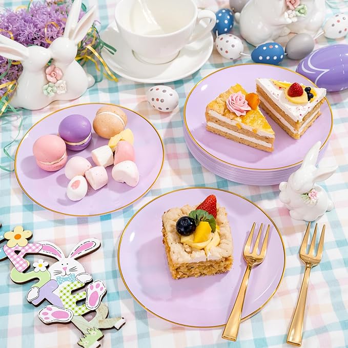 Festiva 200Pcs Purple Gold Dessert Plates 6.3" - Image 6