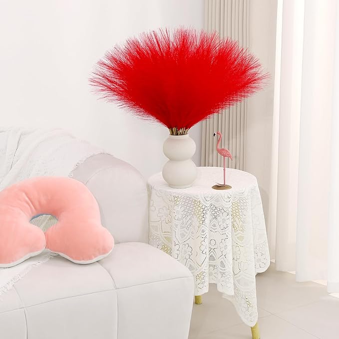 Red Pampas Grass Decor 30 Pcs 21.7 Inch Faux Pampas Grass Bulk Artificial Dried - Image 5