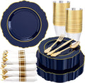 Liacere 350PCS Navy Blue Plastic Plates-Disposable Blue Gold Plates 50guest by Liacere