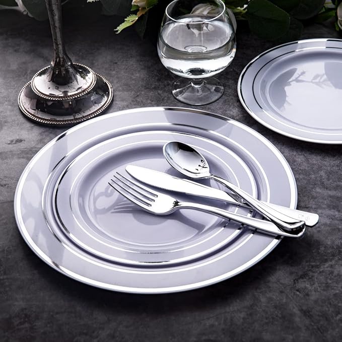 WDF 160 Pieces Silver Plastic Silverware - Image 7