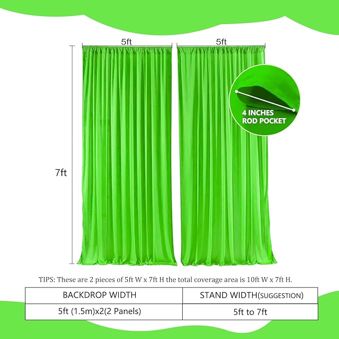 2 Panels Green Backdrop Curtain, 10 x 7 Feet Background Curtains - Image 2