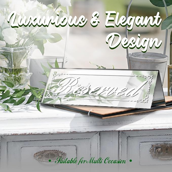 12 Pcs 6" x 2" Silver Reserved Table Signs, Mirrored Double Sided Table Tent - Image 5