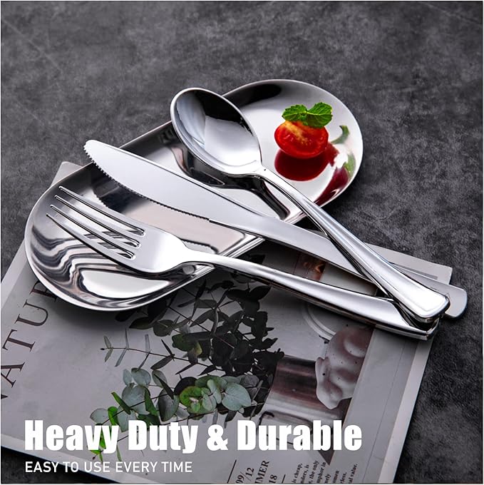 WDF 160 Pieces Silver Plastic Silverware - Image 3