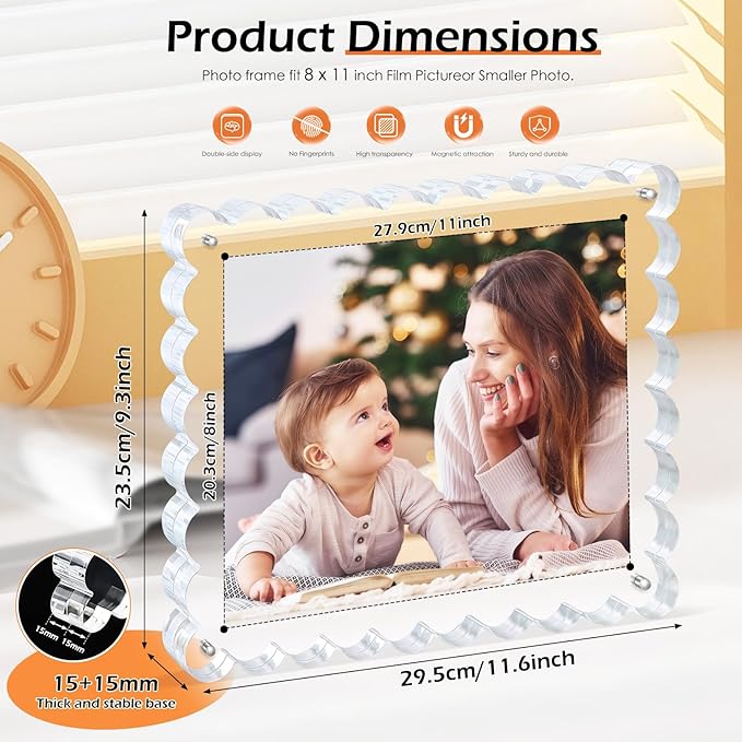 3Pack Scalloped Acrylic Photo Frame 8×10 Inch, 15+15mm Thick Block Clear Glass - Image 3