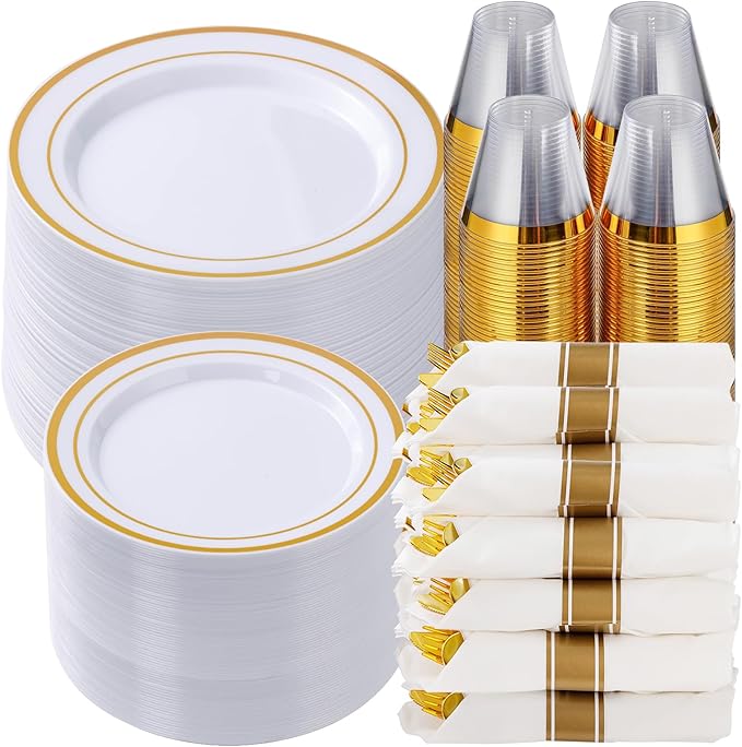 Goodluck 700 Piece Gold Plastic Dinnerware Set by GoodLuck