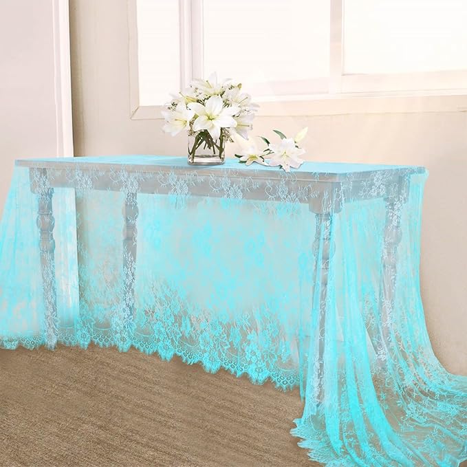 LuoluoHouse Blue Lace Tablecloth 6pcs Table Fabric 60x120 Inch by LuoluoHouse