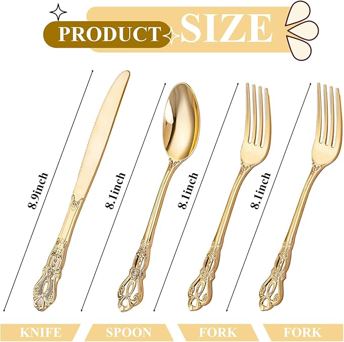 40PCS Gold Plastic Silverware - Image 2