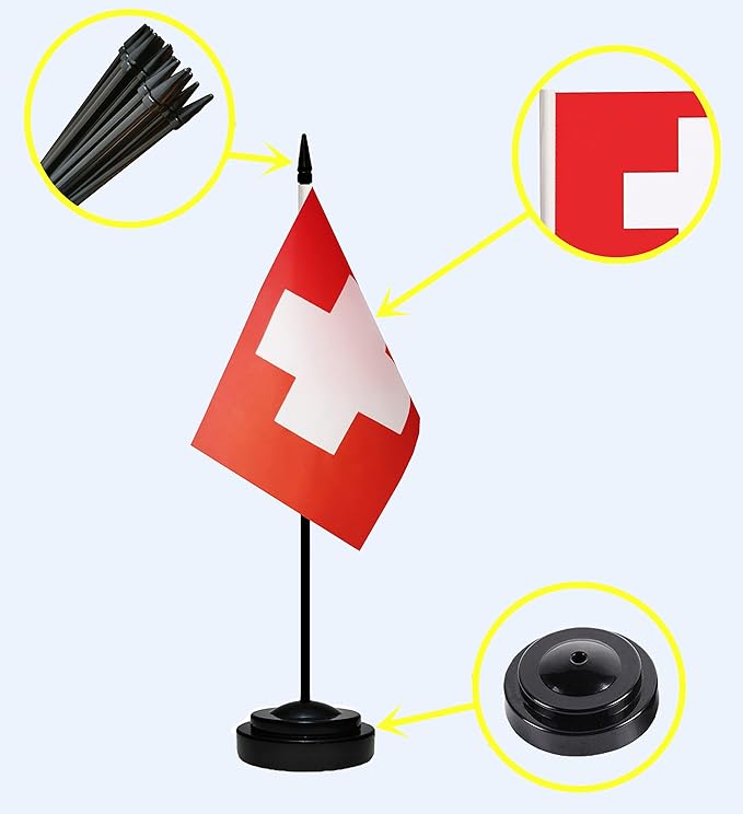 Switzerland Swiss Deluxe Desk Flag Set Small Mini Miniature Switzerland Swiss - Image 2