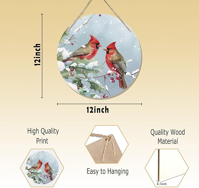 CGBHW Winter Christmas Cardinal Birds Wooden Sign, Winter Branches Berry - Image 7
