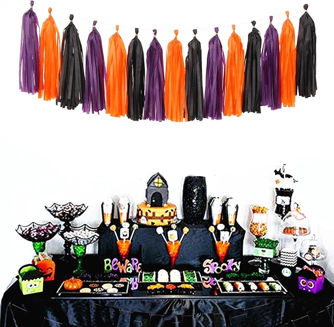 Black-Purple Orange Halloween Party-Decorations Tassel-Garland - Image 4