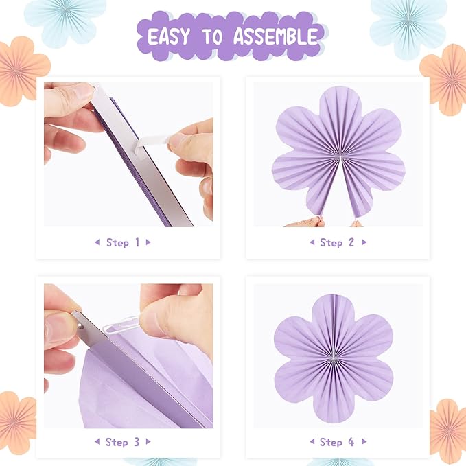 Paper Flowers Decorations for Wall Blue Paper Fans Classroom Decoration Floral - Image 3