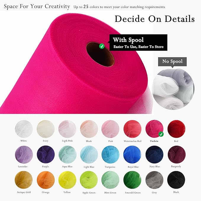 Fuchsia Tulle Fabric Rolls 54 Inch by 40 Yards Tulle Bolt Spool - Image 3
