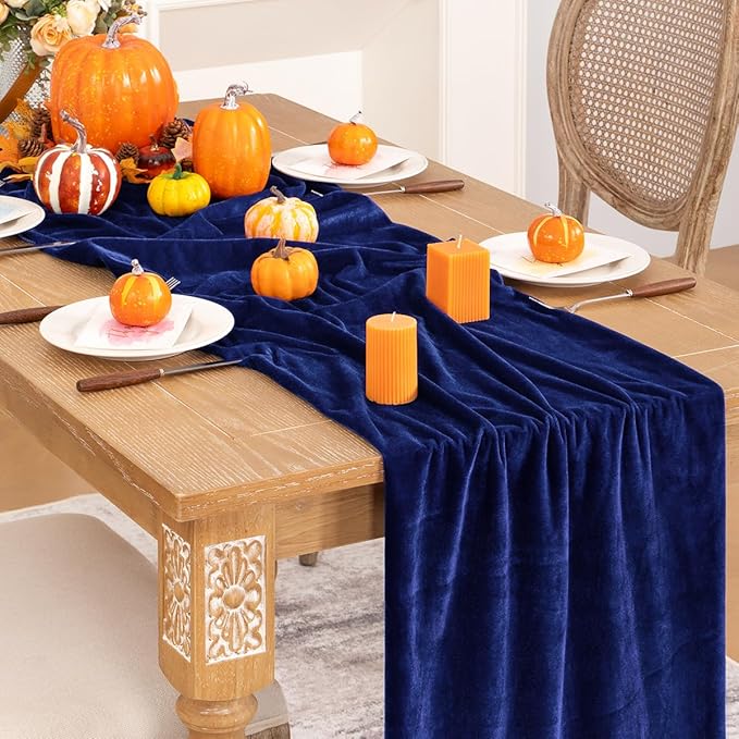 Royal Blue Velvet Table Runner Fall Thanksgiving Table Runner 20 x 120 Inch - Image 5