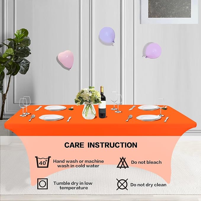 IVAPUPU 2 Pack 6FT Table Cloth for Rectangular Fitted Events Stretch Orange - Image 5