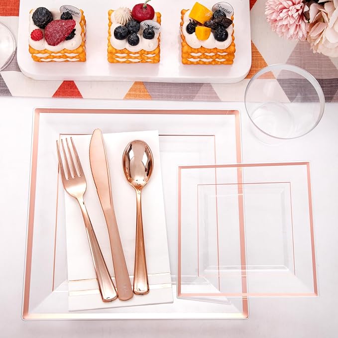 Festiva 350Pcs Rose Gold Plastic Plates - Image 3