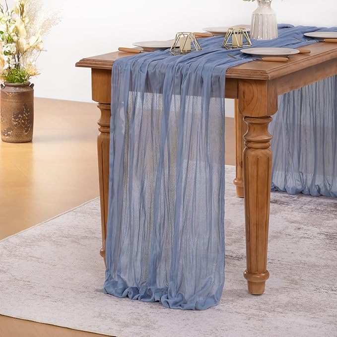 MLMW 6 Pack Dusty Blue Table Runner Cheesecloth Gender Reveal Boho Gauze Rustic - Image 4