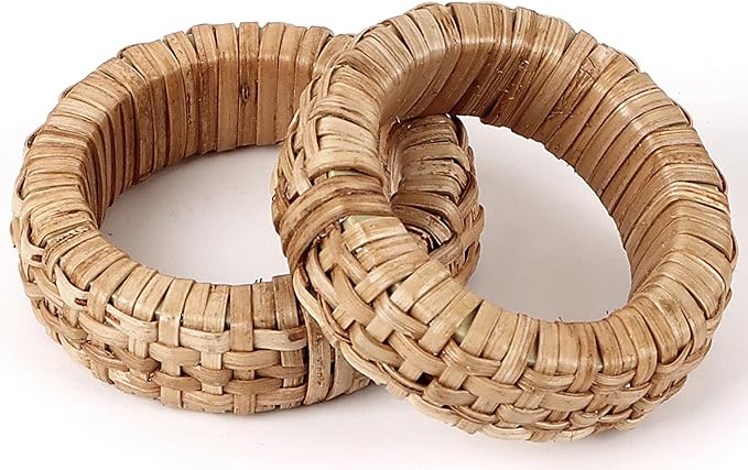 Handcrafted Napkin Ring Set of 12, Unique Cane & Plastic Design, Elegant - Image 9