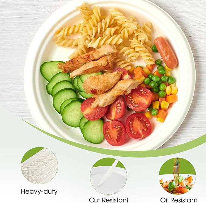 ECOLipak 100% Compostable 10 Inch Heavy Duty Paper Plates, 150 Pack Disposable - Image 4