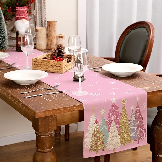 GEEORY Christmas Table Runner 13x48 Inch, Xmas Trees Snowflakes Holiday - Image 8