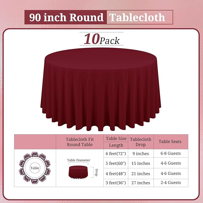 10 Pack Burgundy Round Tablecloths - Image 2