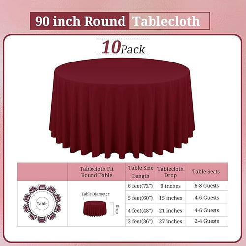 10 Pack Burgundy Round Tablecloths - Image 2