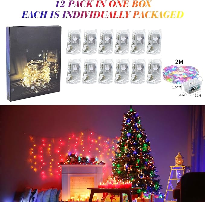 ZGWJ 12 Pack Fairy Lights Battery Operated, 7ft 20 Mini LED Fairy String Lights - Image 5
