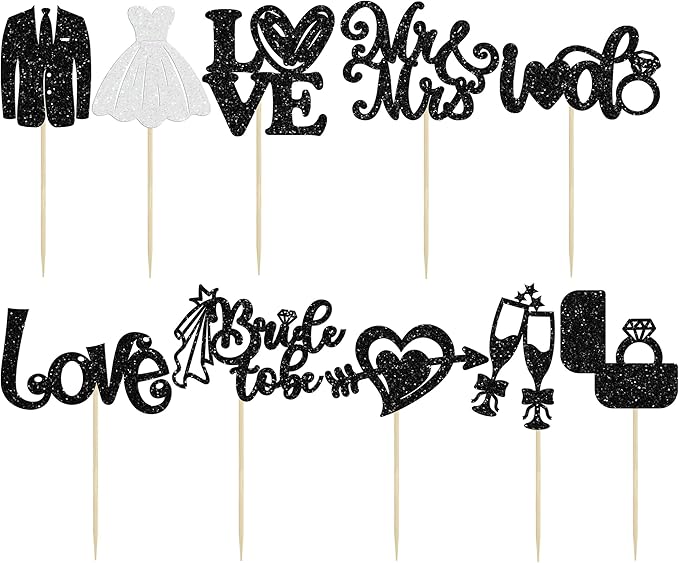 Ephlyn 30Pcs Bride to be Cupcake Toppers Glitter Wedding Cake Topper - Image 3