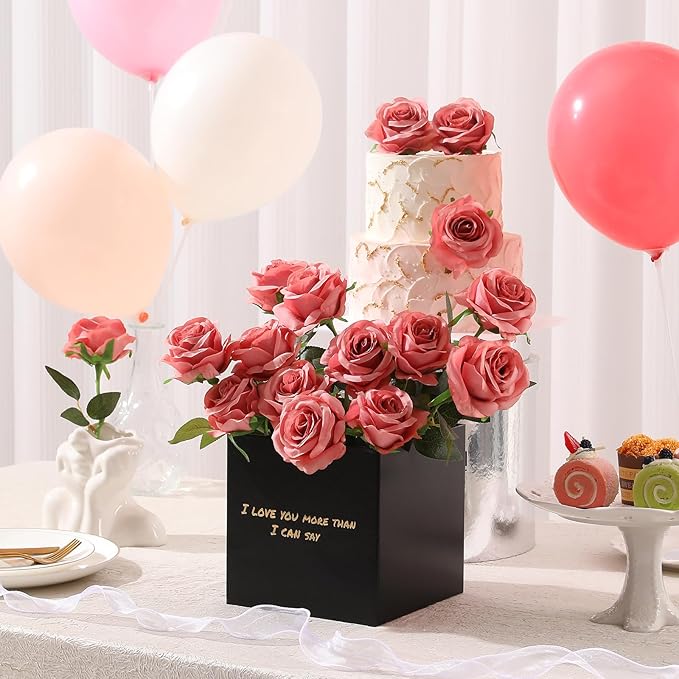 Tifuly Dusty Pink Roses Artificial Flowers -12 Pcs Long Stem Silk Roses - Image 5