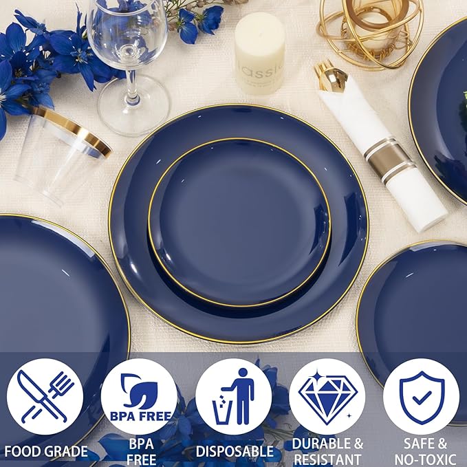 KIRE 175Pcs Blue Plastic Plates - Image 2