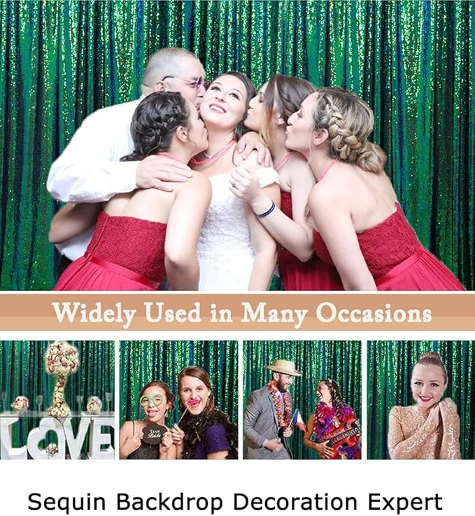 ShinyBeauty Iridescent Green Sequin Backdrop 20x10FT Glitter Fabric Photograph - Image 6