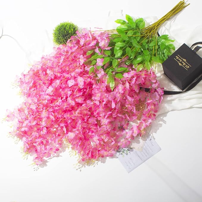24 Pack Artificial Fake Wisteria Vine Ratta Hanging Garland Silk Flowers String - Image 3