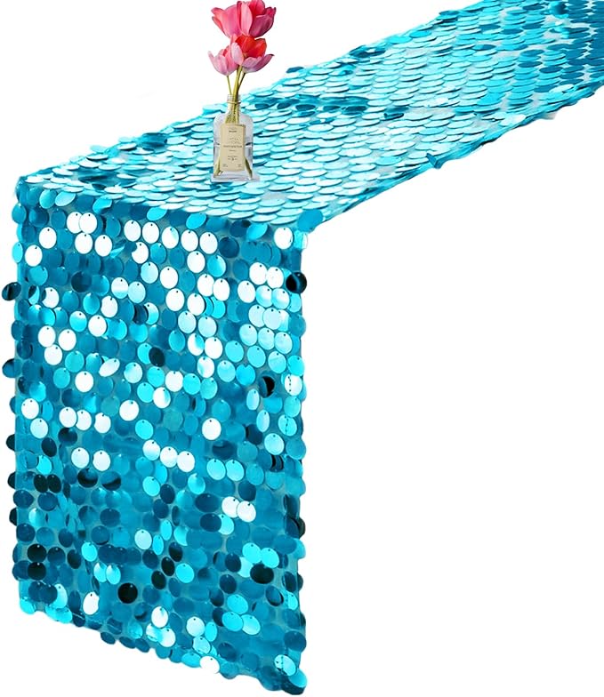 VHH Sequin Table Runner 12 x 108 inches Turquoise Table Runner, Glitter Runner - Image 9