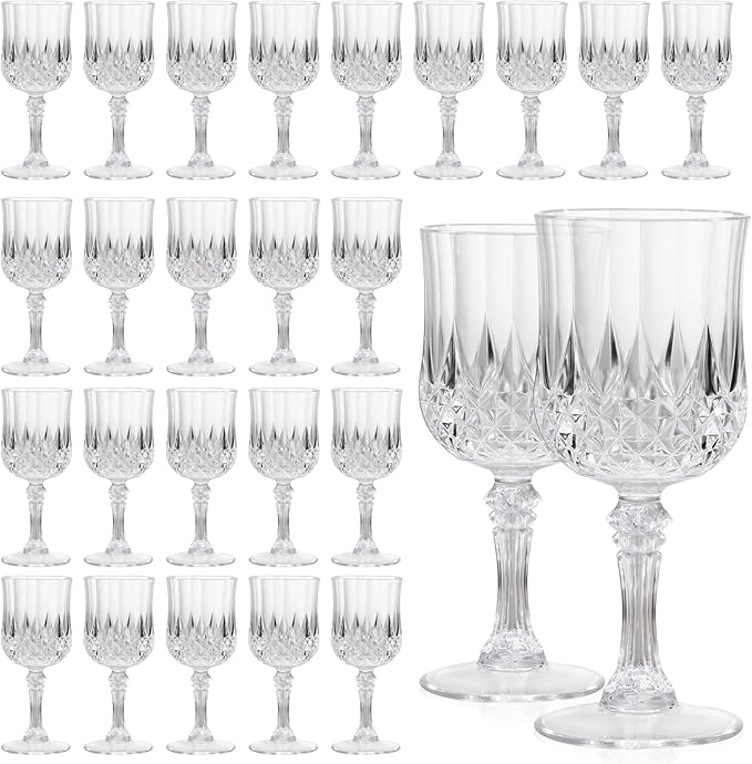 24 Pcs Plastic Wine Glasses 7oz – Unbreakable Clear Plastic Goblets by CALBODE