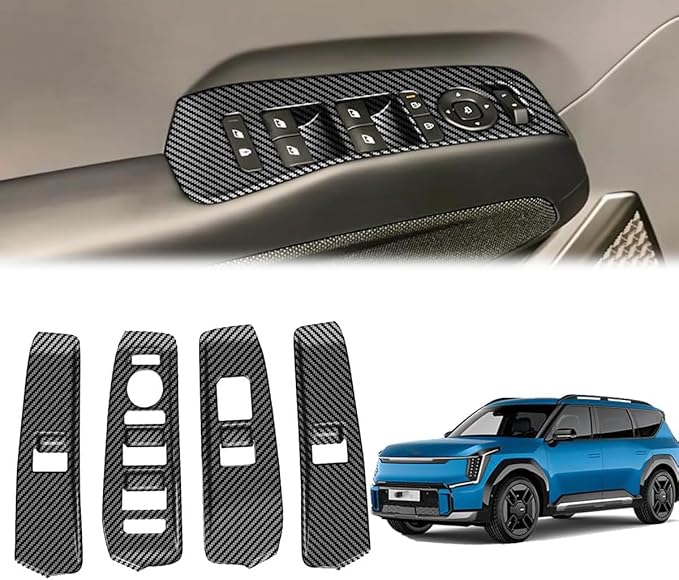 4pcs Carbon Fiber Style Front Rear Doors Window Glass Lift Switch Panel Cover - Image 2