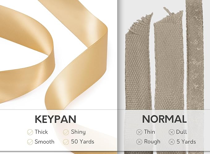 Champagne Satin Ribbon 1-1/2 Inch 50 Yards Double-Faced Polyester Ribbons - Image 4