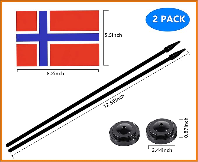Norway Norwegian Deluxe Desk Flag Set Small Mini Miniature Norway Norwegian - Image 3
