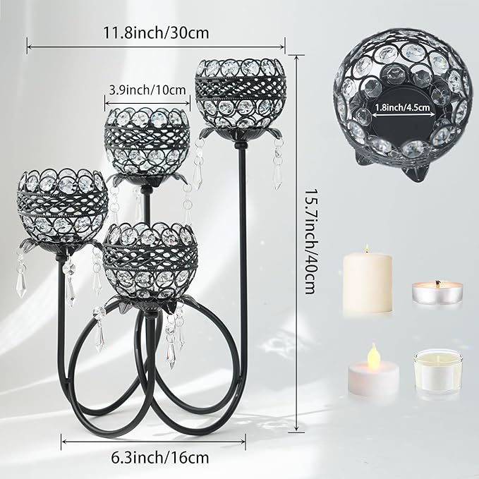 4 Arms Crystal Candelabra Tealight Holder - Image 2