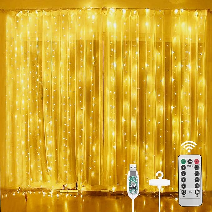AOMIG Fairy Curtain Lights, 300 LED Warm White Window Curtain String Light by AOMIG