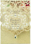 Hosmsua 50PCS Champagne Gold Wedding Invitations Kit 5 x 7.3 Inch Laser Cut by Hosmsua