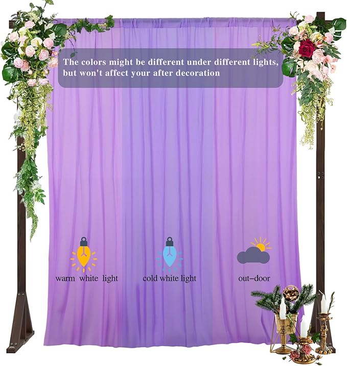 DUOBAO Lavender Chiffon Curtains 2 Panels 58 Inch Width by 120 Inch Long Light - Image 4