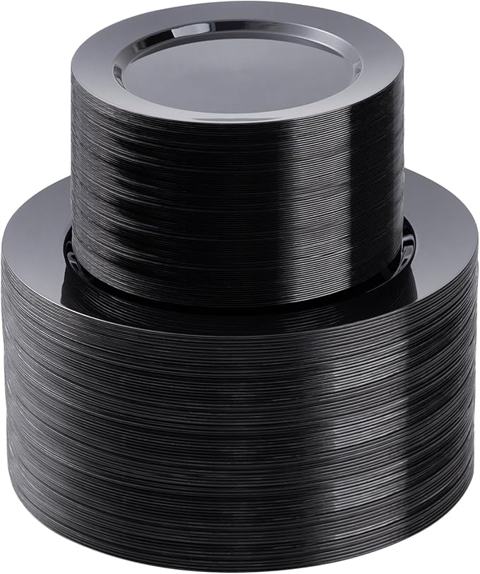 200PCS Black Plastic Plates Set, 100 10.25 inch Dinner Plates and 100 7.5 inch by BESTSTAR