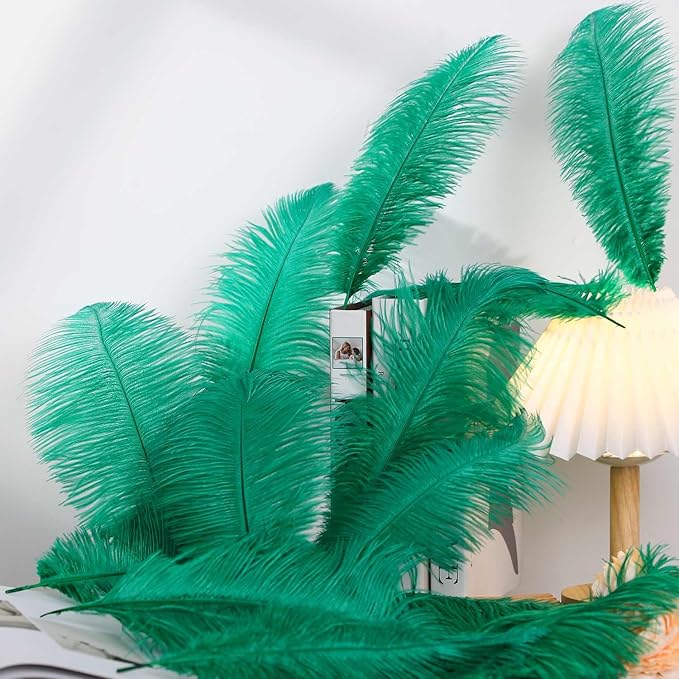 YAKRUNA 30PCS Green Ostrich Feathers Bulk 12-14 Inches - Image 5