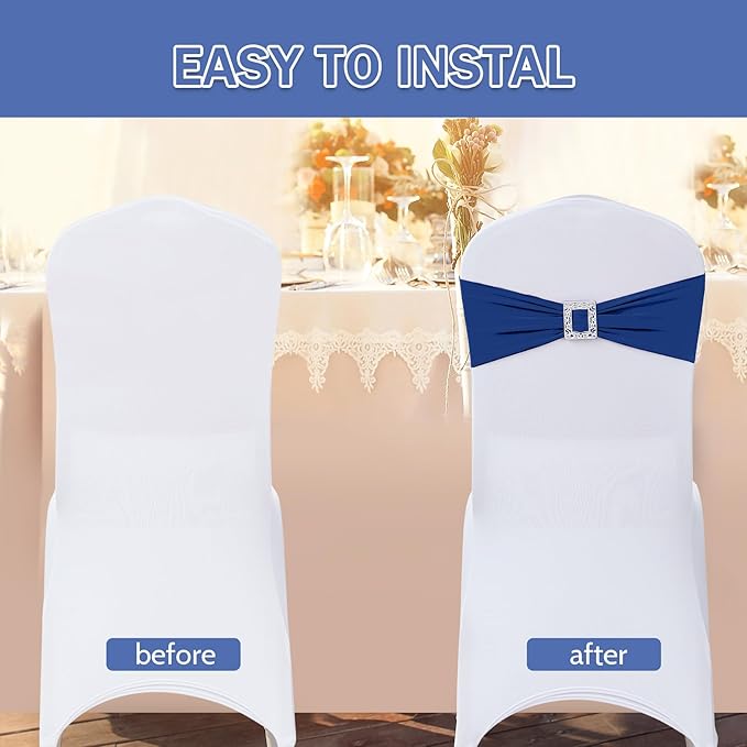 Joccun 120 PCS Spandex Chair Sashes Bows Stretch Chair Cover Band - Image 4