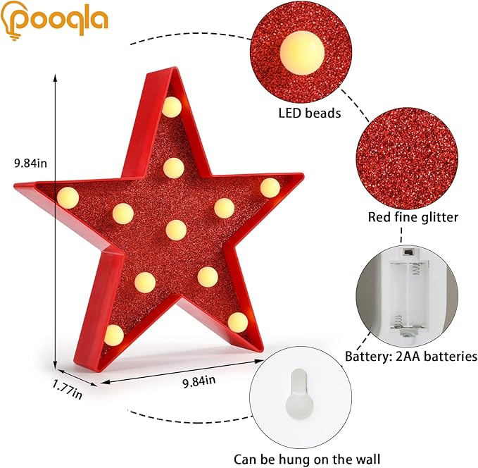 Pooqla Star Marquee Lights, Glitter LED Marquee, Christmas Decoration - Image 6