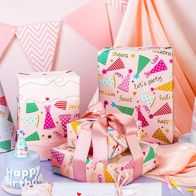 Yarcony Pink Birthday Wrapping Paper - Image 4