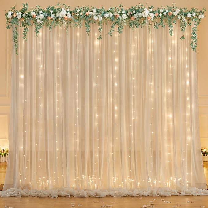 10ft x 7ft Champagne Chiffon Backdrop Curtain by WishCare
